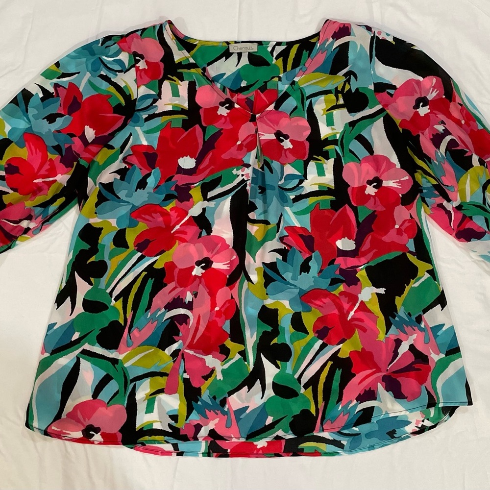 Chenault Floral Blouse in Red, Green, and Black